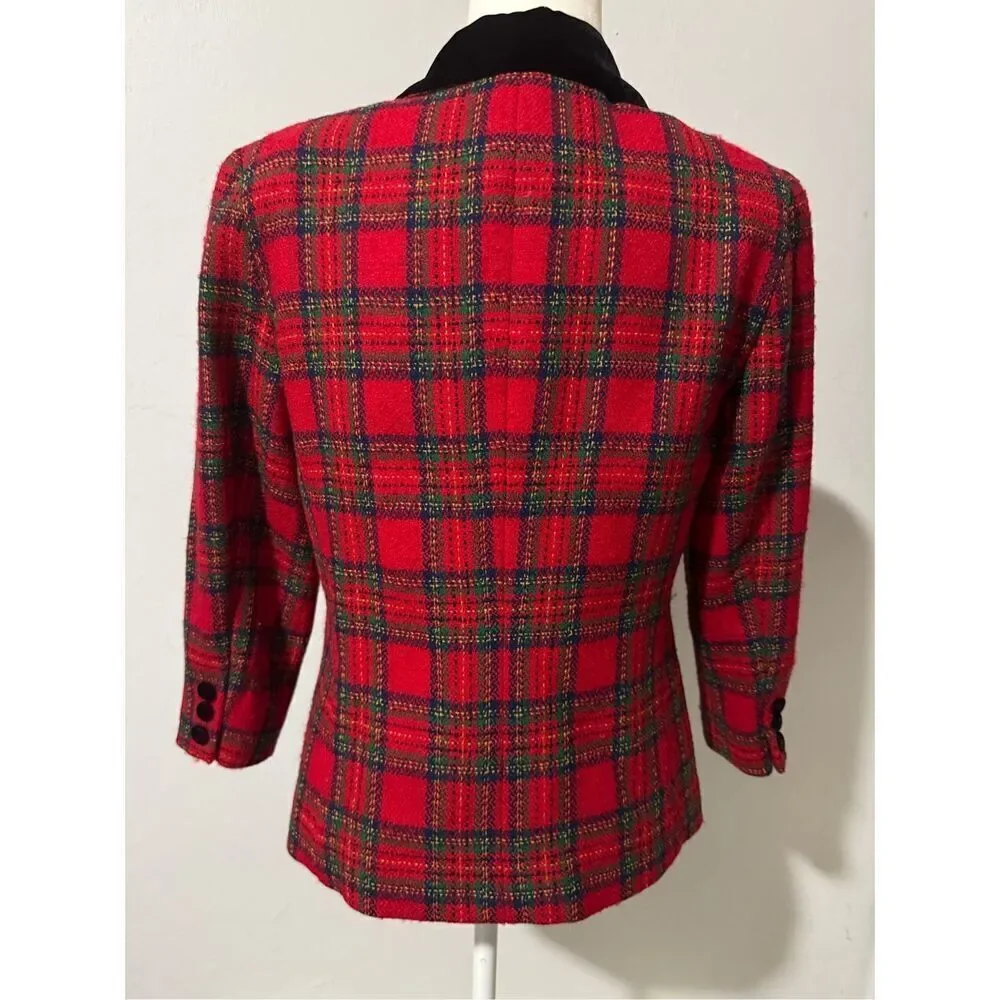 Talbots vintage Y2K plaid Stuart tartan preppy blazer 10P wool mohair blend - Picture 5 of 8